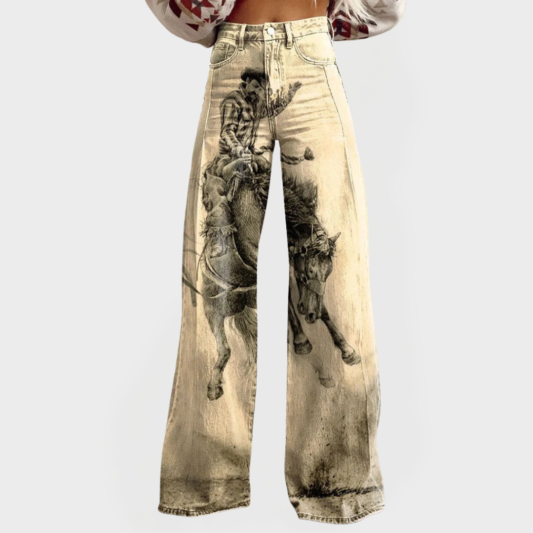 Jeans élégants à jambes larges et à motif