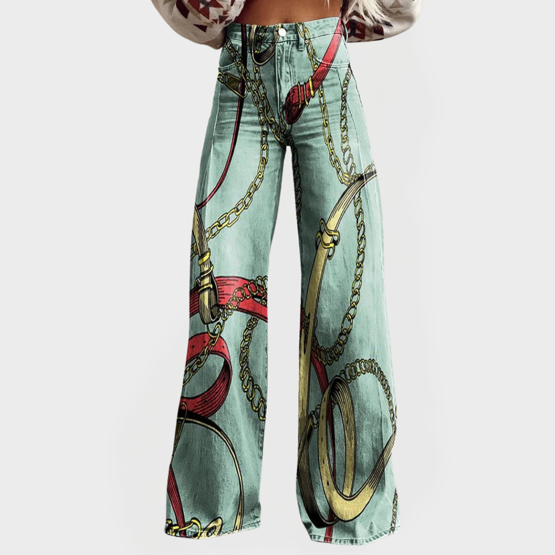 Jeans élégants taille haute avec jambes larges